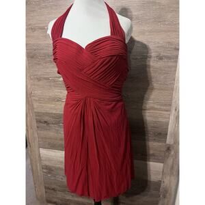 Tadashi pleated silk fitted Cocktail Dress 6 Red Party Prom Vintage